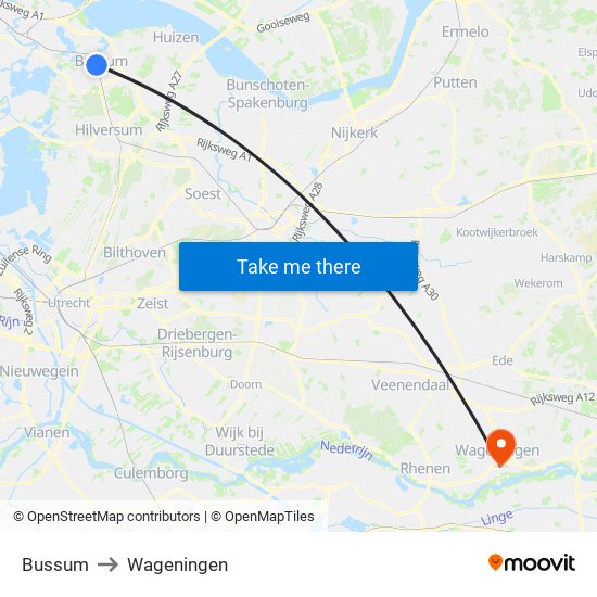 Bussum to Wageningen map