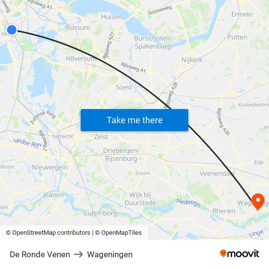 De Ronde Venen to Wageningen map