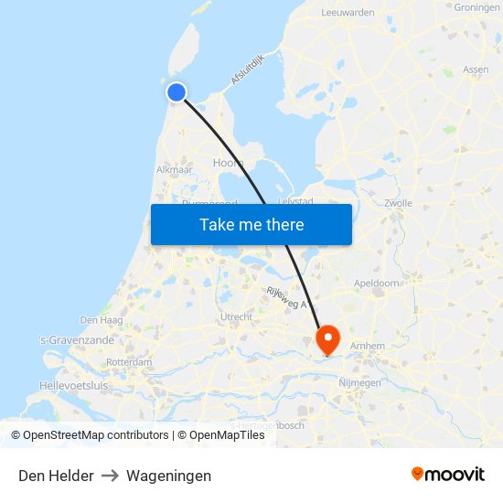 Den Helder to Wageningen map