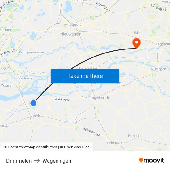 Drimmelen to Wageningen map