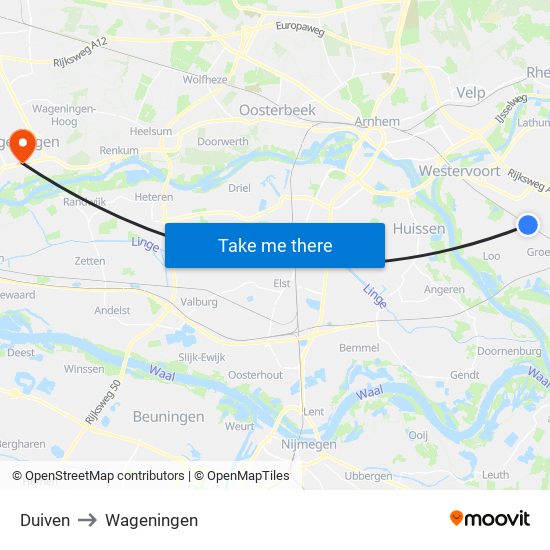 Duiven to Wageningen map