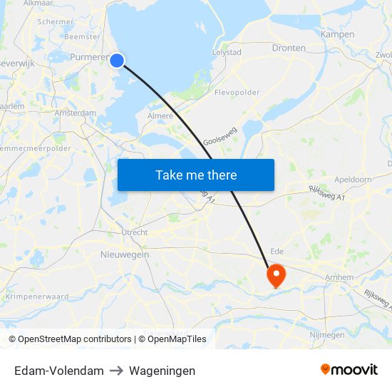 Edam-Volendam to Wageningen map