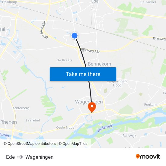 Ede to Wageningen map