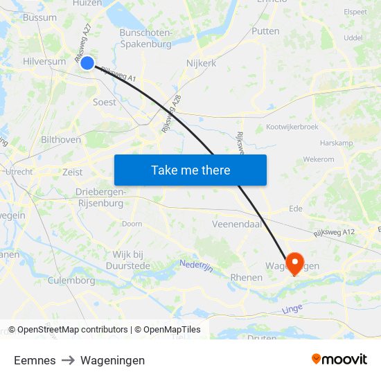 Eemnes to Wageningen map