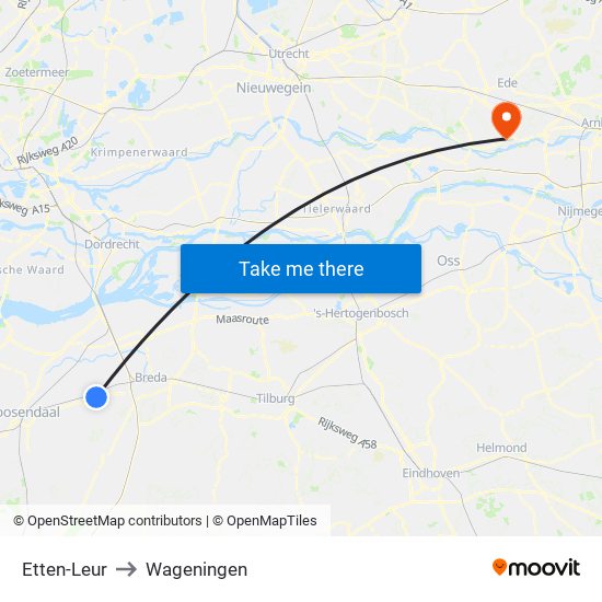 Etten-Leur to Wageningen map