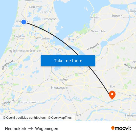 Heemskerk to Wageningen map