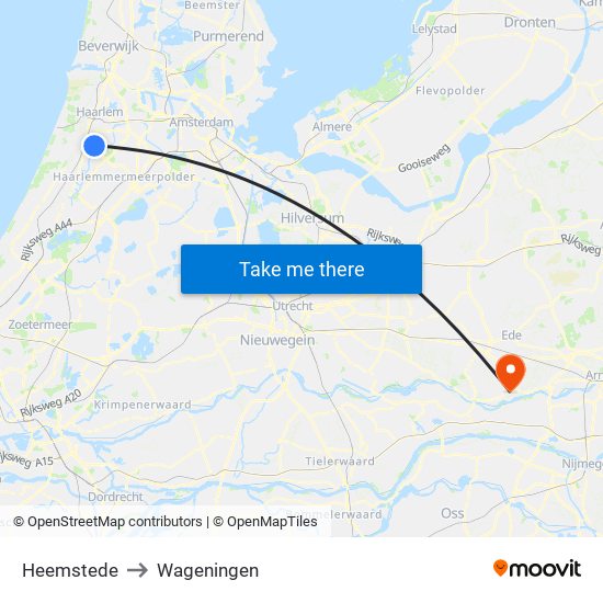 Heemstede to Wageningen map