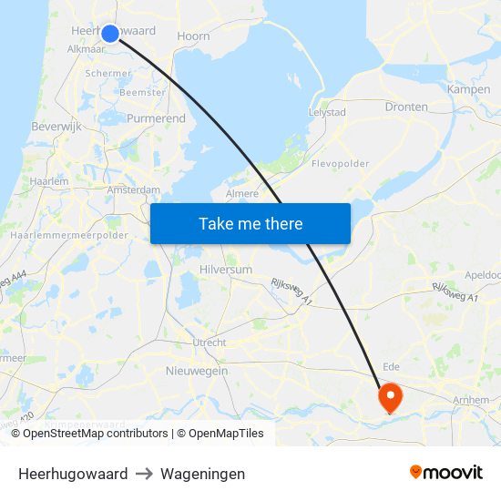 Heerhugowaard to Wageningen map