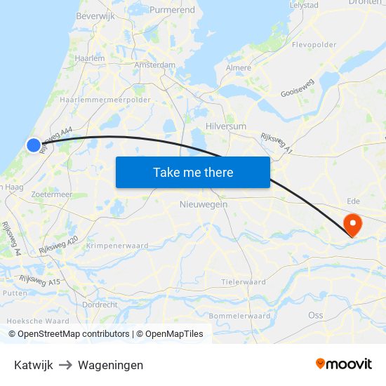 Katwijk to Wageningen map