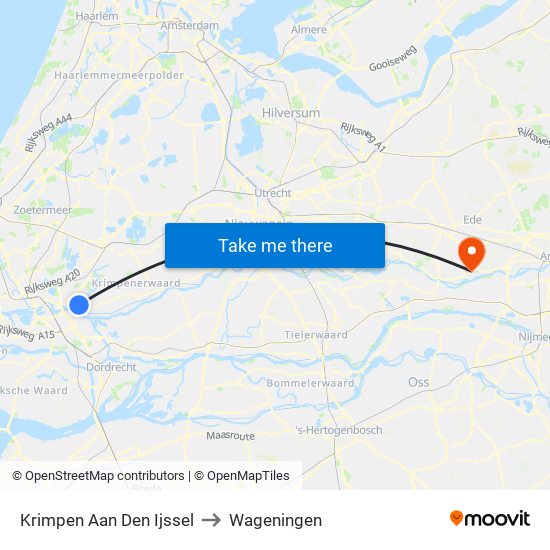 Krimpen Aan Den Ijssel to Wageningen map