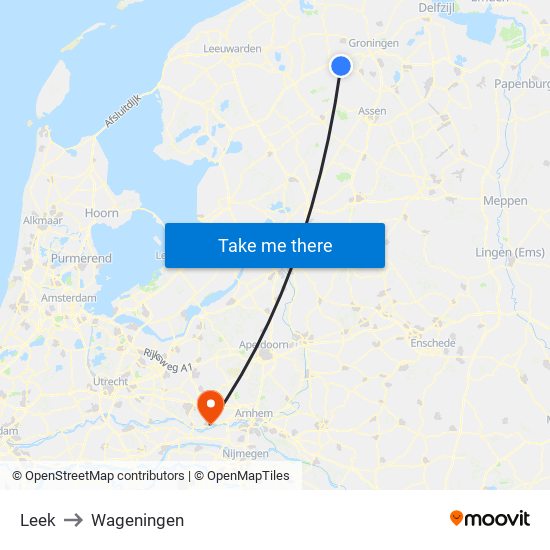 Leek to Wageningen map