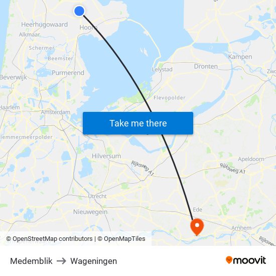 Medemblik to Wageningen map