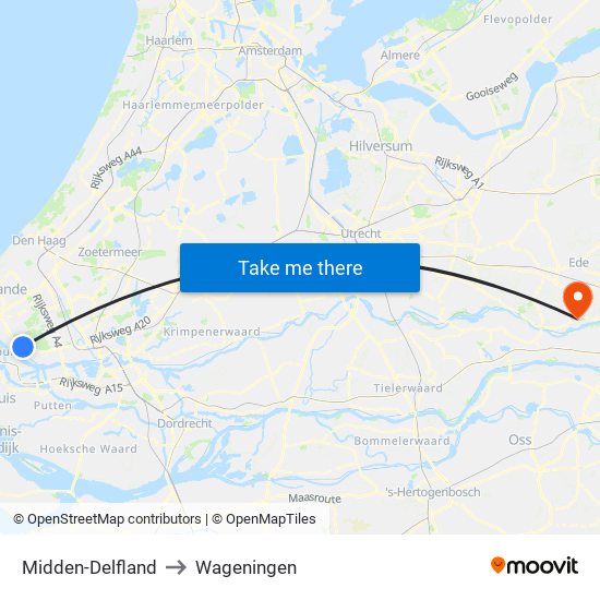 Midden-Delfland to Wageningen map