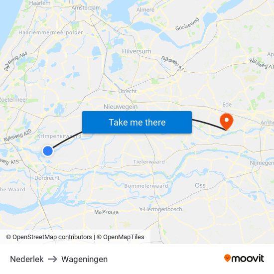 Nederlek to Wageningen map