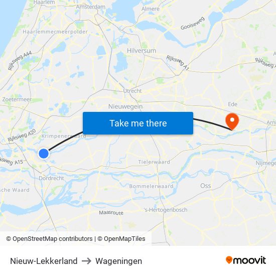 Nieuw-Lekkerland to Wageningen map