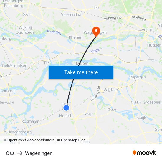 Oss to Wageningen map
