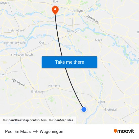 Peel En Maas to Wageningen map