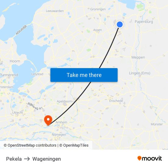 Pekela to Wageningen map