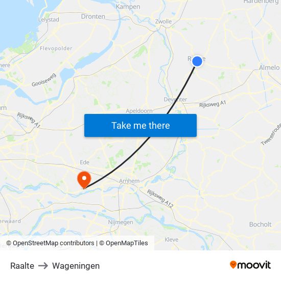 Raalte to Wageningen map