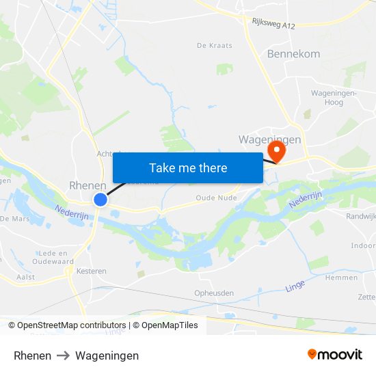 Rhenen to Wageningen map