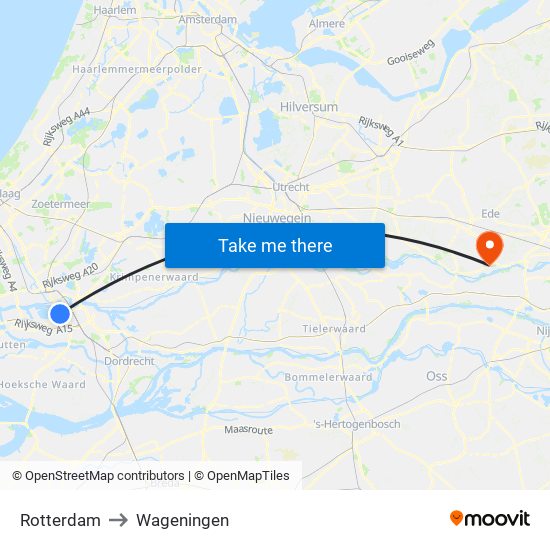 Rotterdam to Wageningen map