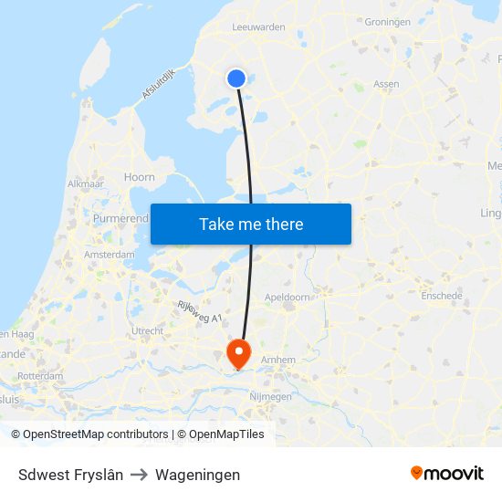 Sdwest Fryslân to Wageningen map