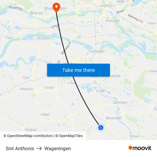 Sint Anthonis to Wageningen map