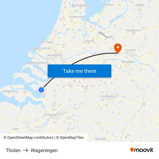 Tholen to Wageningen map