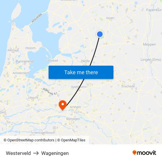 Westerveld to Wageningen map