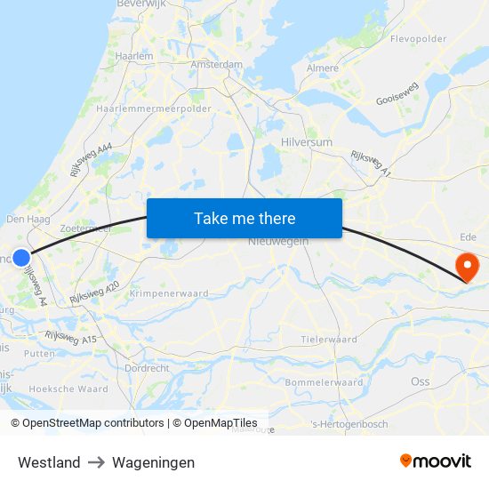 Westland to Wageningen map