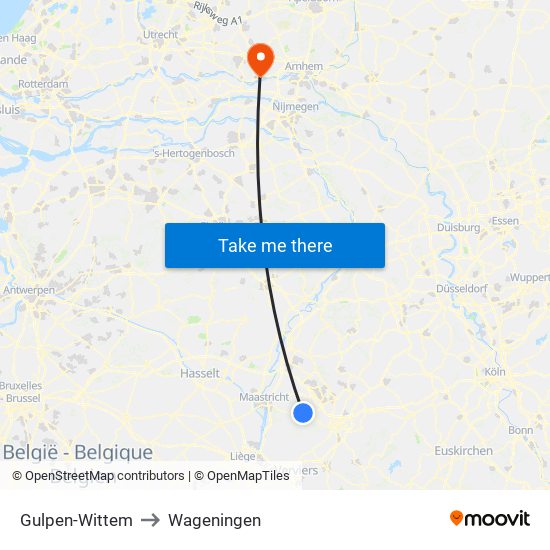 Gulpen-Wittem to Wageningen map