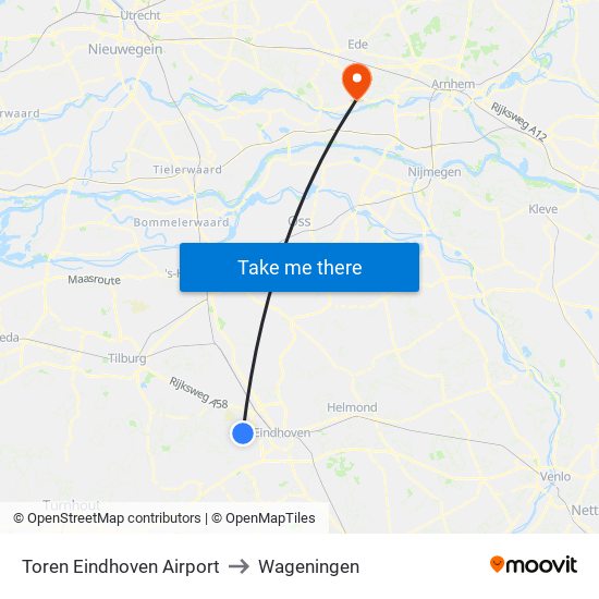 Toren Eindhoven Airport to Wageningen map