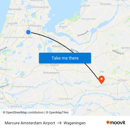 Mercure Amsterdam Airport to Wageningen map