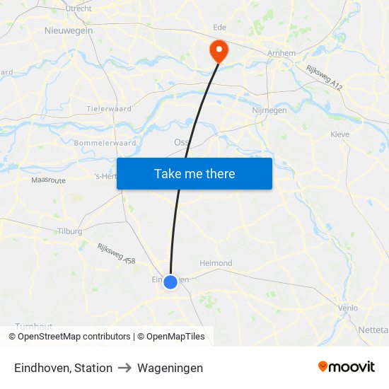 Eindhoven, Station to Wageningen map