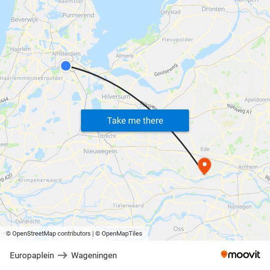 Europaplein to Wageningen map