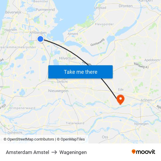 Amsterdam Amstel to Wageningen map