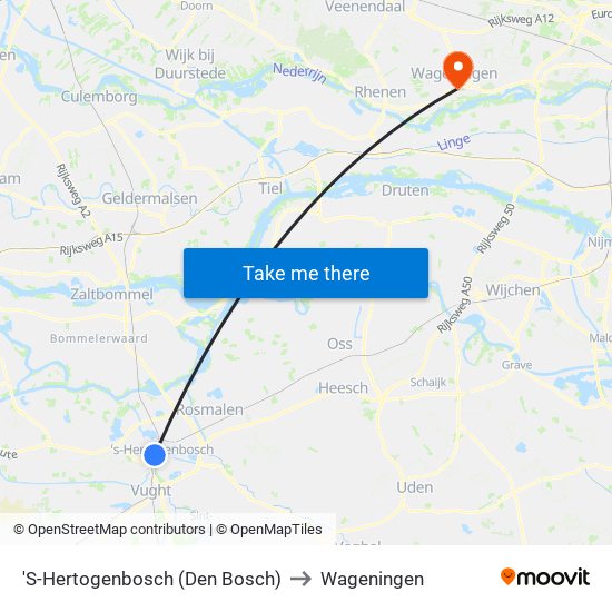 'S-Hertogenbosch (Den Bosch) to Wageningen map