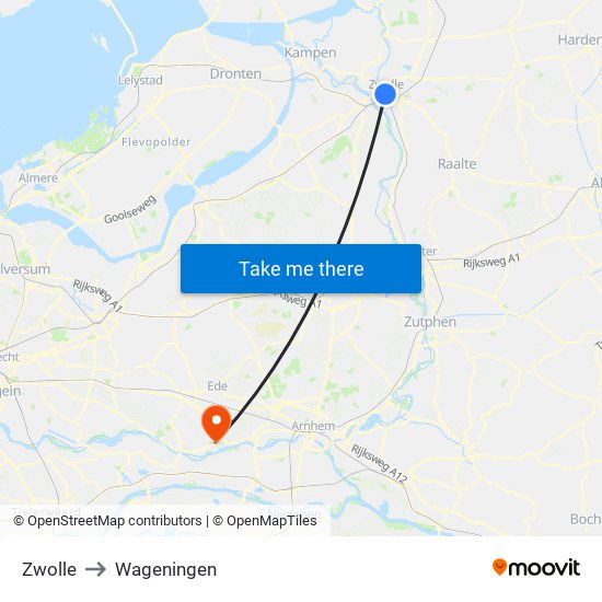 Zwolle to Wageningen map