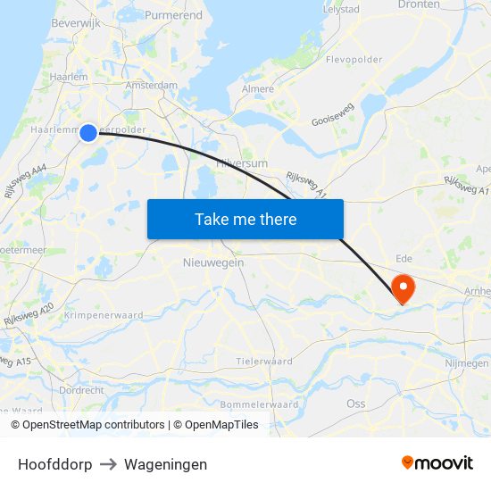 Hoofddorp to Wageningen map