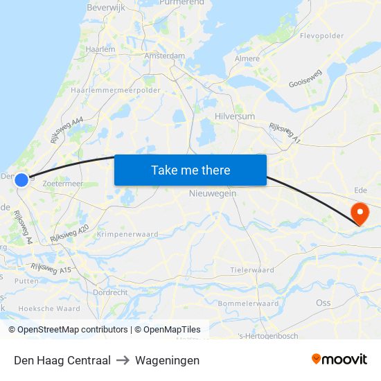 Den Haag Centraal to Wageningen map