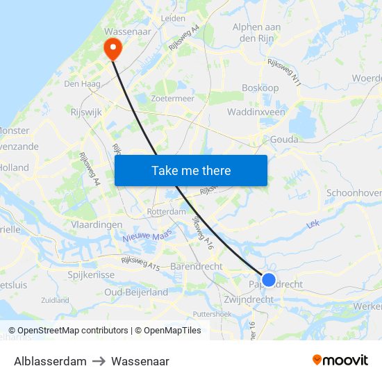 Alblasserdam to Wassenaar map