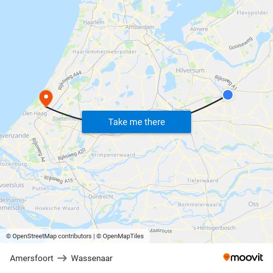 Amersfoort to Wassenaar map