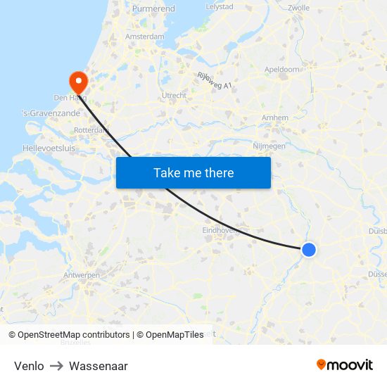 Venlo to Wassenaar map