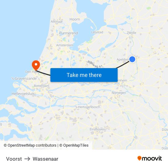 Voorst to Wassenaar map