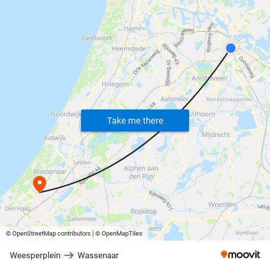 Weesperplein to Wassenaar map