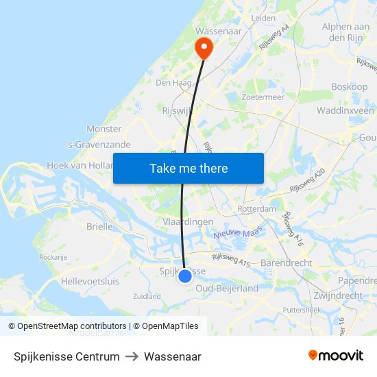 Spijkenisse Centrum to Wassenaar map