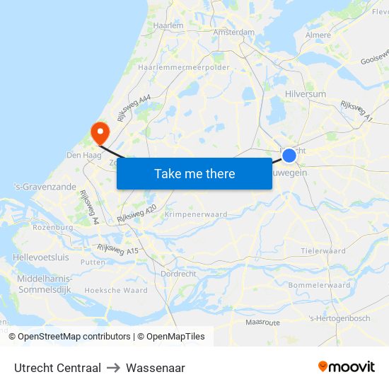 Utrecht Centraal to Wassenaar map