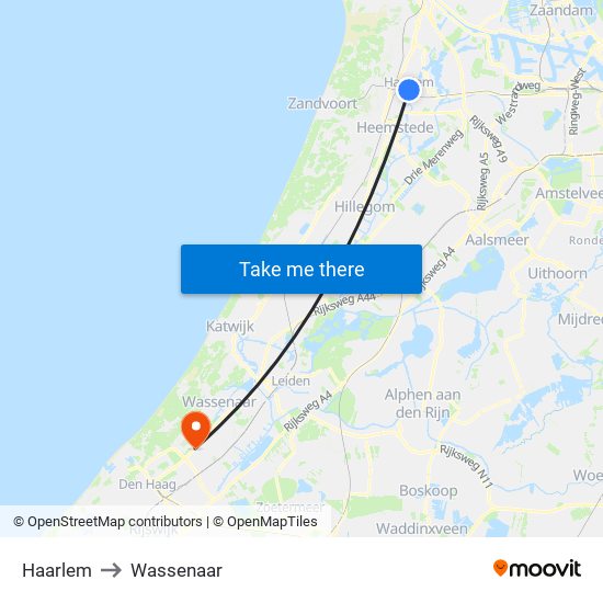 Haarlem to Wassenaar map