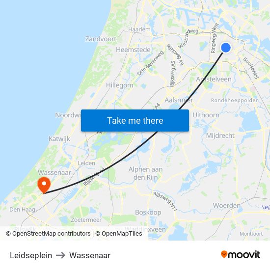 Leidseplein to Wassenaar map