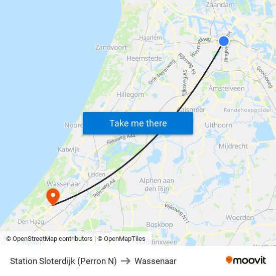 Station Sloterdijk (Perron N) to Wassenaar map